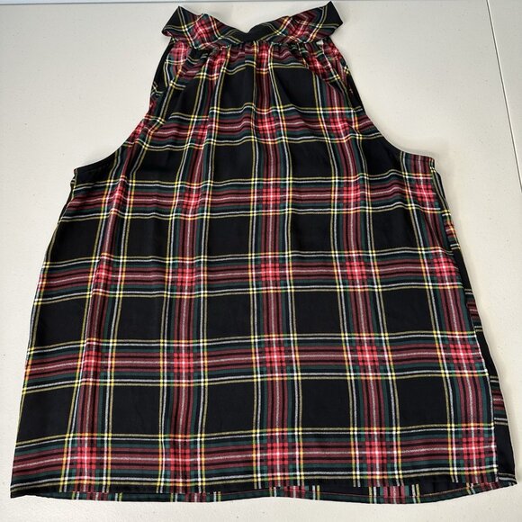J Crew Tie Neck Tank Top Stewart Plaid Size 6 Black Holiday Preppy - Picture 1 of 7